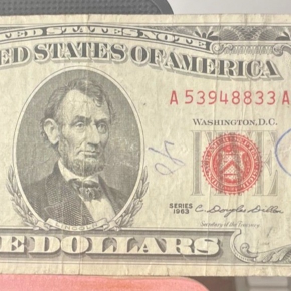 1963 $5 Red Seal Old US Paper Money #205884261294 - Picture 1 of 6